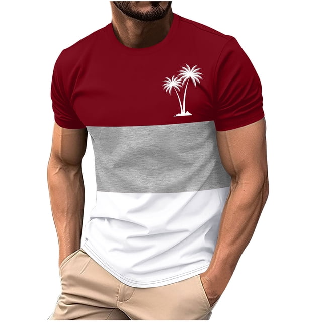 Mens Casual Pantalones Cortos Cuello Redondo Patchwork Impresión Suéter Blusa de Fitness, Camisetas para Hombre
