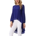 thumbnail image 4 of INSPIRAR CHIC Blusas Asimétricas de Manga Larga con Cuello Redondo para Mujeres, Casual y Elegante, Color Azul Profundo, Talla S, 4 of 6