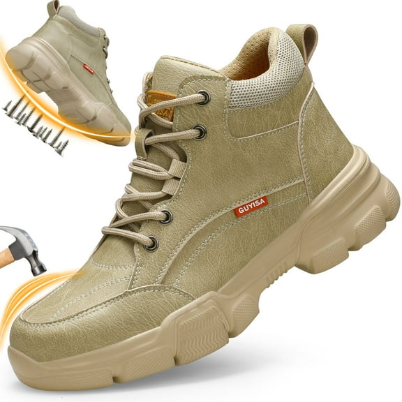 PPCHVOMEY Lightweight Safety Work Boots for Men Waterproof Boots Steel Toe Shoes Puncture-Proof Work Shoes for Men