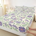 thumbnail image 4 of jejeloiu Retro Floral Bed Sheets For Girls,Mid-Century Pattern Full Size Sheets,Purple Green Cream,4pcs,1 Flat Sheet, 1 Fitted Sheet and 2 Pillowcases, 4 of 6