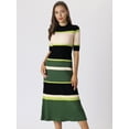 thumbnail image 2 of DARING DIVA Women's Striped Short Sleeve A-Line Midi Dresses S Green, 2 of 6