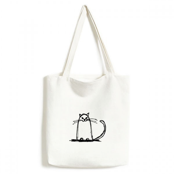 Curly Cat Sle Sit Line Tote Canvas Bag Shopping Satchel Casual Handbag