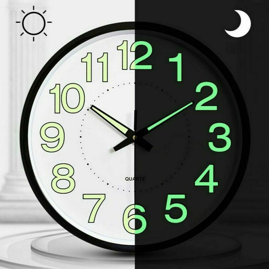 12" Modern Luminous Large Quartz Wall Clock 12 inch Glow In The Dark