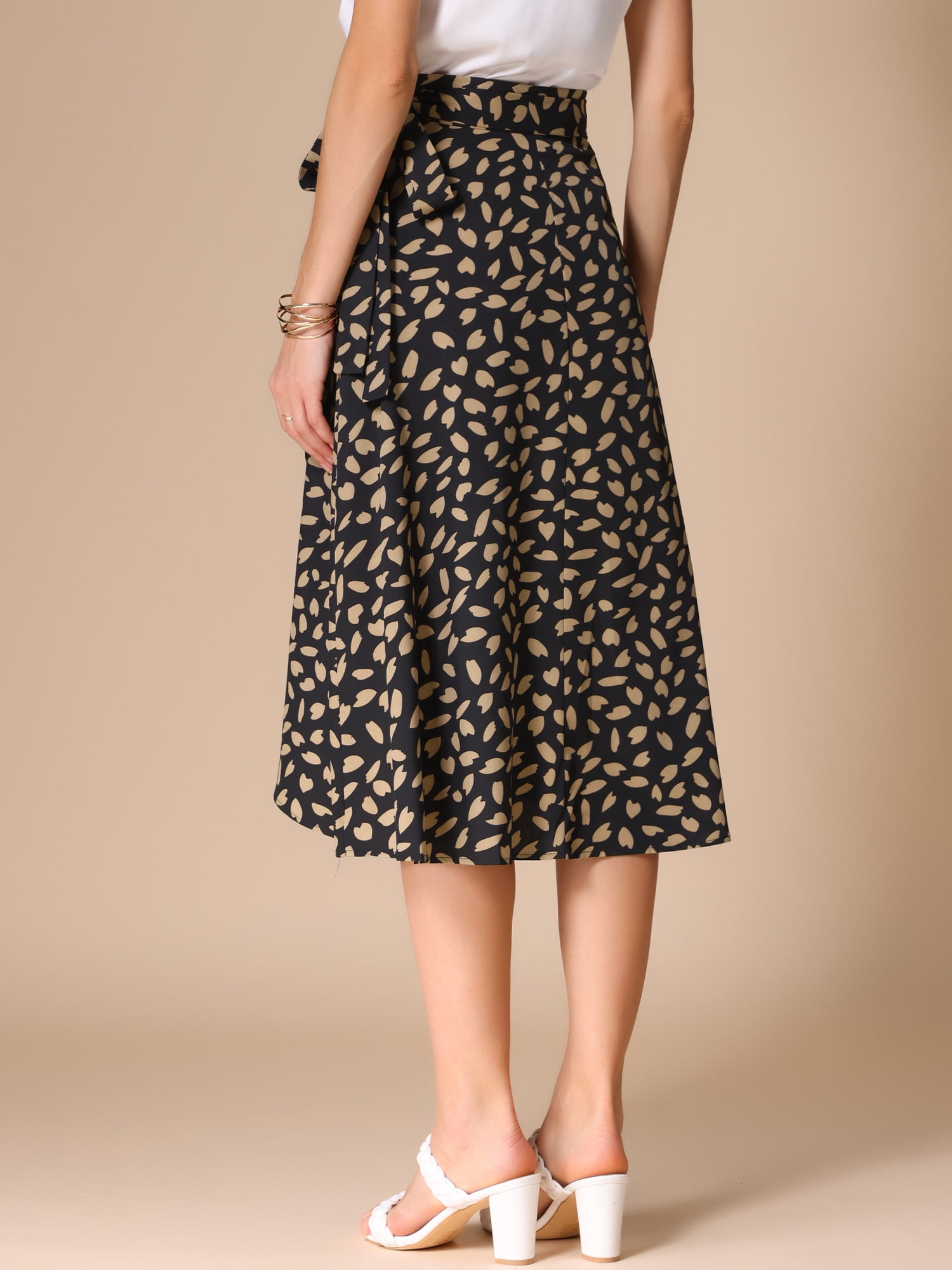DARING DIVA Women's Tie Front Split Floral Wrap Midi Skirts L Black