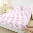 thumbnail image 3 of Castle Fairy Boys Girls Geometric Plaid Stripes 4 Pieces Queen Sheet Sets,Pink White Ultra Soft Flat Sheet,Vintage Aesthetic Queen Fitted Sheet,Super Cozy Room Decor, 3 of 7