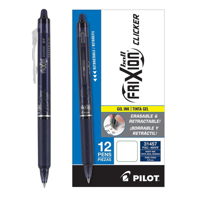 Bolígrafos de gel PILOT FriXion Clicker, borrables, finos, 0,7 mm, paquete de 12