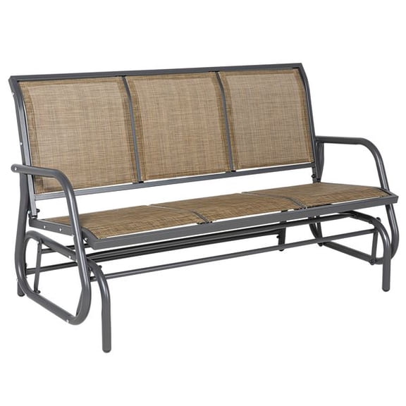 Unbranded Outdoor Metal Glider Bench with 3 Seats and Breathable Mesh Fabric, Brown