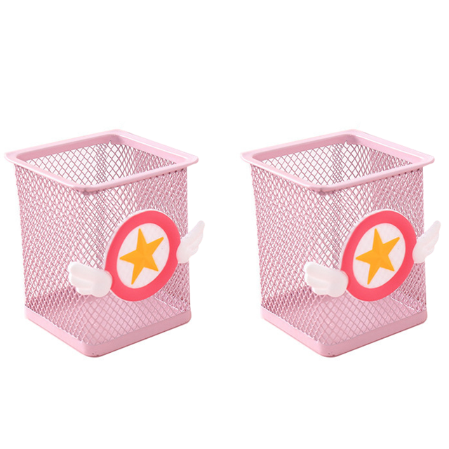 Portalápices de Metal bonito para oficina, escritorio en casa, taza cuadrada para lápices, caja Caddy, soportes para brochas de maquillaje para niñas