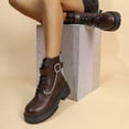 thumbnail image 5 of FRSASU Women's Buckle Chain Decor Platform Chunky Heel Boots Side Zipper Lace Up Non Slip Ankle Boots Brown, 5 of 7