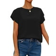thumbnail image 1 of Women Strappy Back Cutout Short Sleeve Round Neck Plain Tee Shirt, 1 of 5