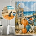 thumbnail image 4 of 60x72 Inch Shower Curtains for Bathroom, Fall Coastal Pumpkins Fabric Bath Curtain Decor, Thanksgiving Nautical Beach Waves Waterproof Restroom Curtains Shower Set Accessories with 12 Hooks 60 Inch, 4 of 6