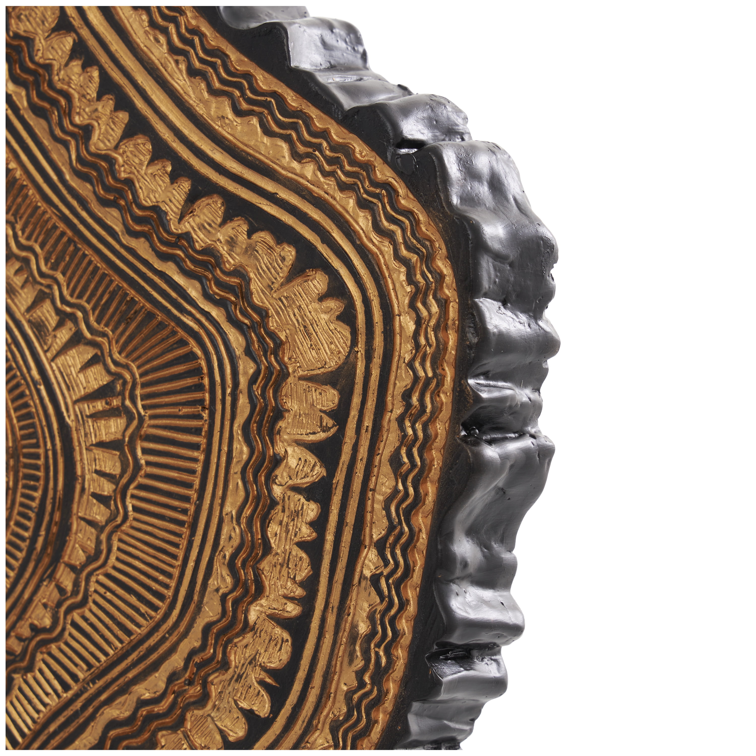 11" x 17" Brown Resin Abstract Carved Tribal Sculpture with Black Stand and Wavy Edge, by DecMode