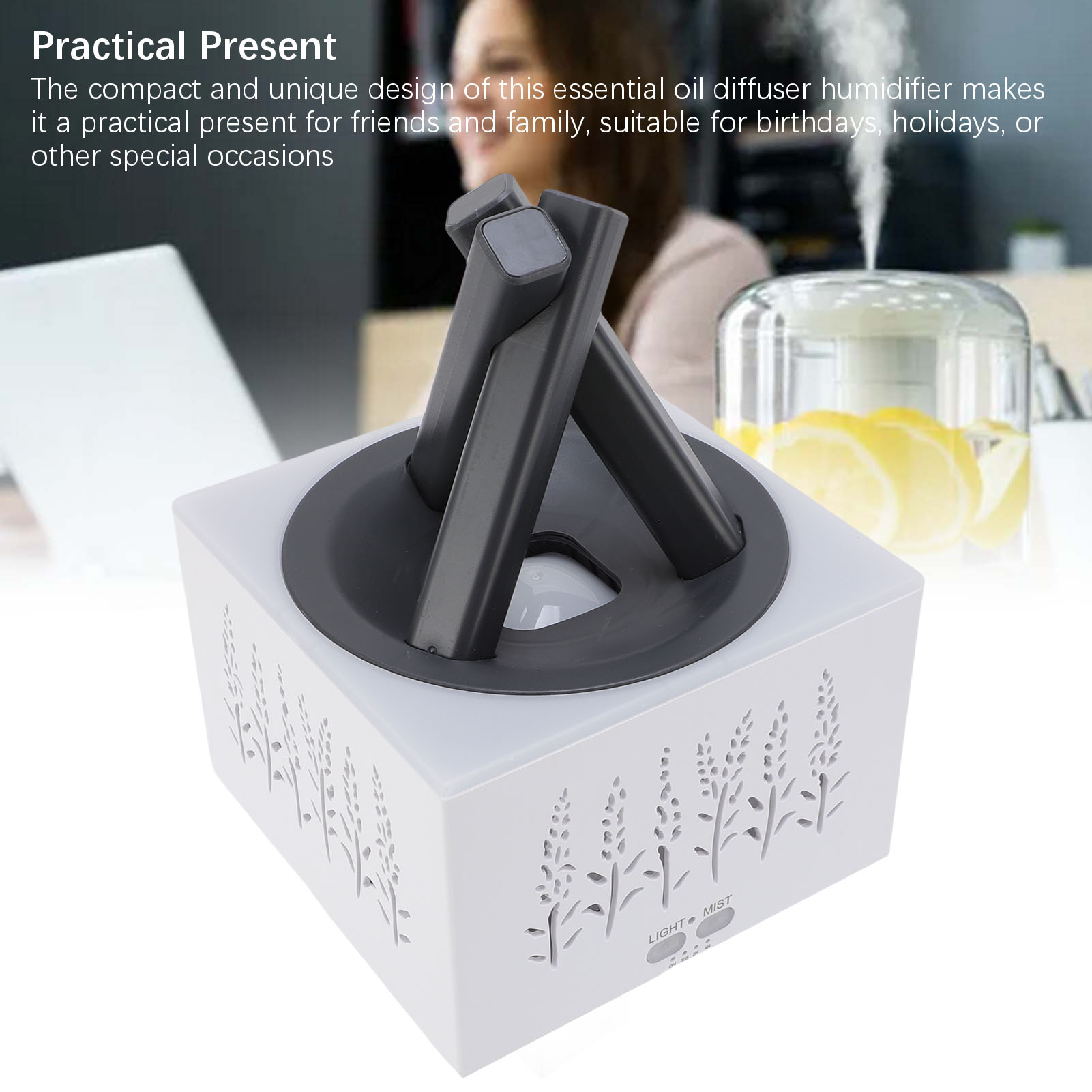 Nieyigj Essential Oil Diffuser with Colorful Light, 400ml Hollow Design Scent Diffuser (8.27 inches / 21 cm), Silent Room Humidifier for Family Home Office