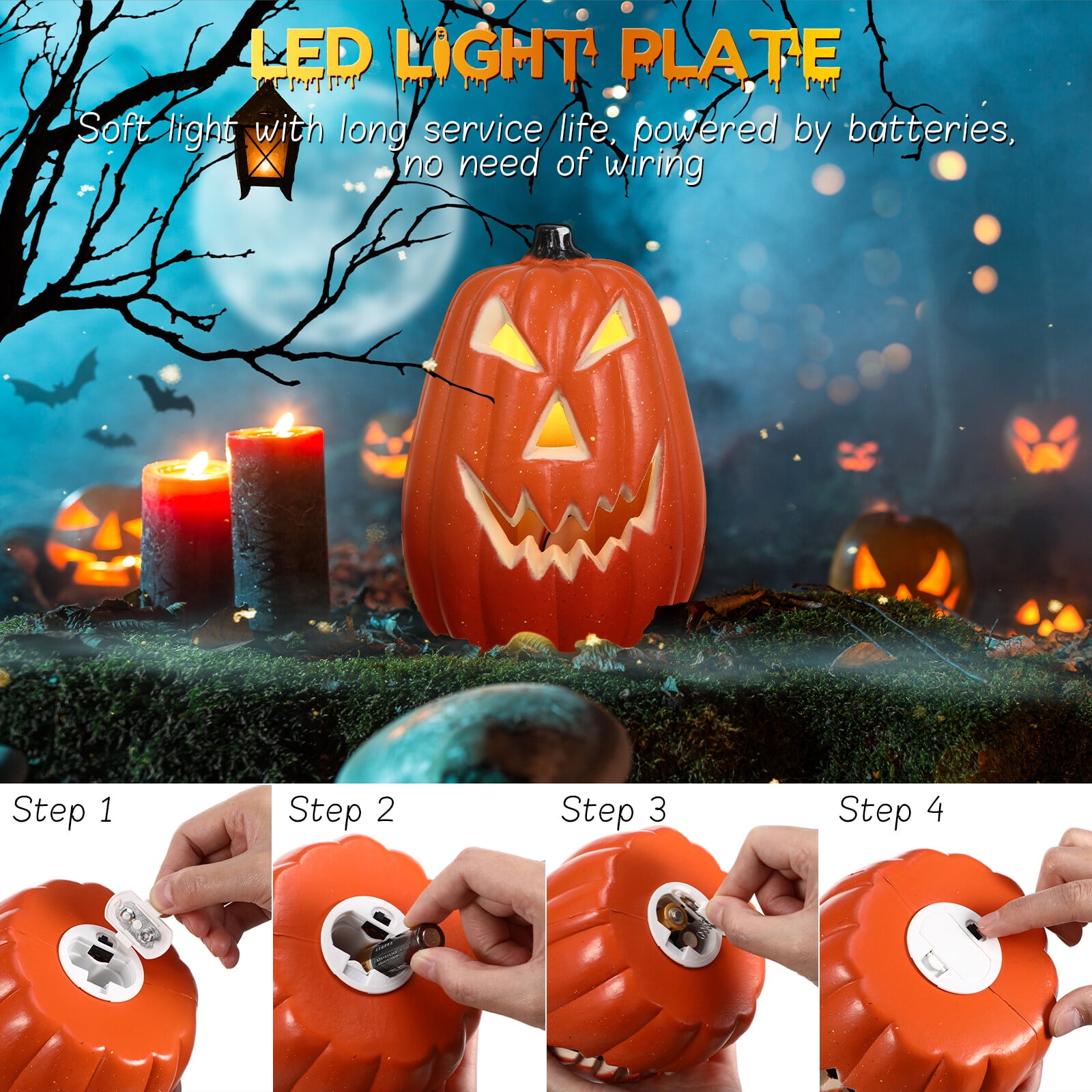 Halloween Pumpkin Lantern, Battery Operated Lighted Pumpkin, Halloween