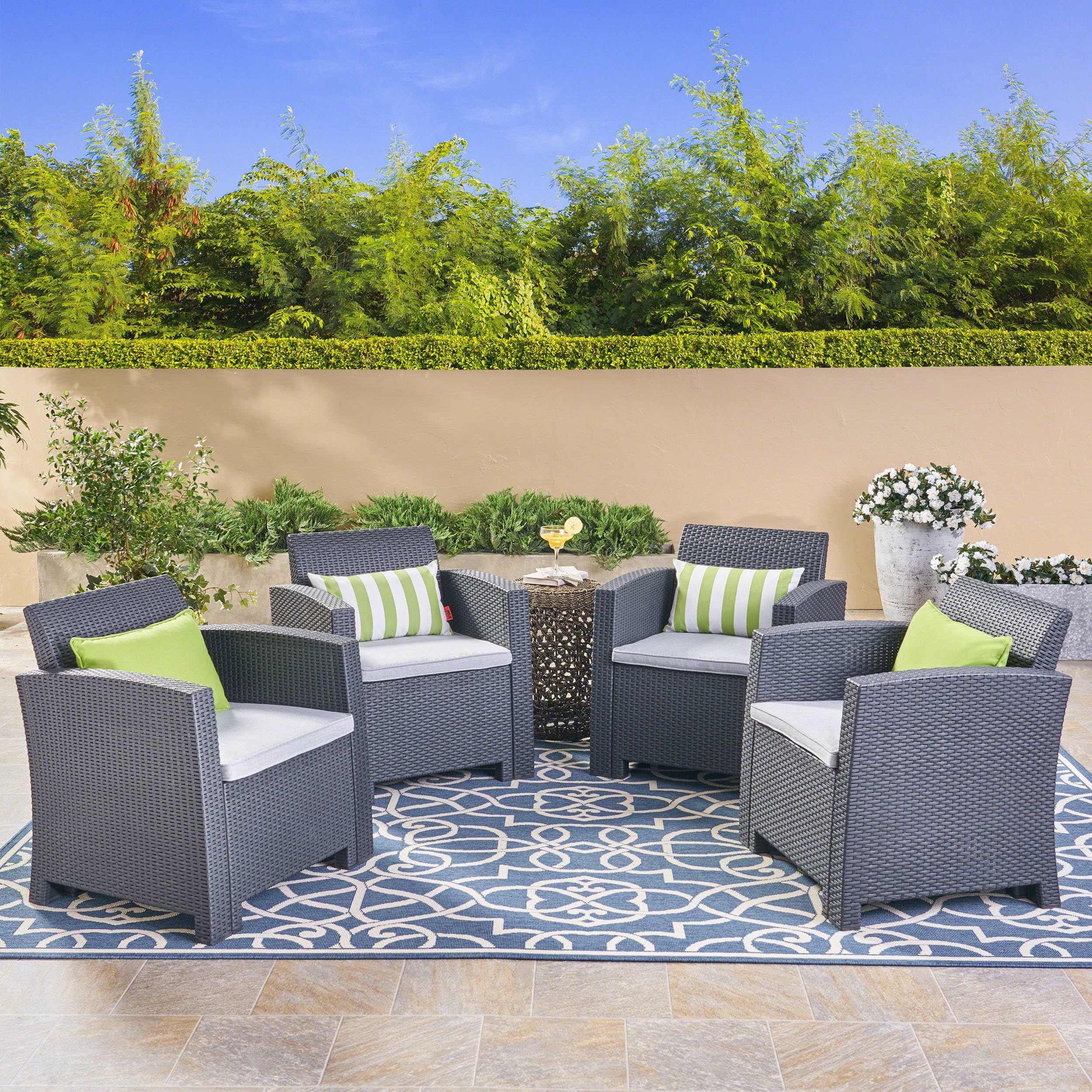 Noble House Sorianno Outdoor Charcoal Wicker Print Club Chairs With Cushions Grey Walmart Com Walmart Com