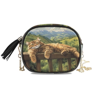 Womens Casual Chain Shoulder Bag Simple style Side-lying Cat Crossbody Bag