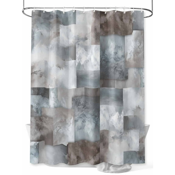 Fsddascl Grey Blue Shower Curtain Set - 48" x 72" Washable Bathtub Curtain with 12 Hooks, Abstract Gradient Brown Color Blocks Geometric Waterproof Fabric Stall Shower Curtains for Bathroom/Bathtub