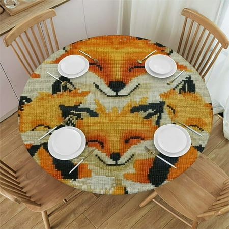 

Palnkart Foxes Happy Family Furry Art Round Table Cover Stain Resistant Washable Indoor Outdoor Tablecloth Kitchen Dining Wedding Parties 100% Polyester 46-50
