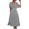 thumbnail image 3 of Innerwin Robe Longue Col en V Femme Midi Été Manches Courtes Bohème Robe d'Été Noire TG, 3 of 7
