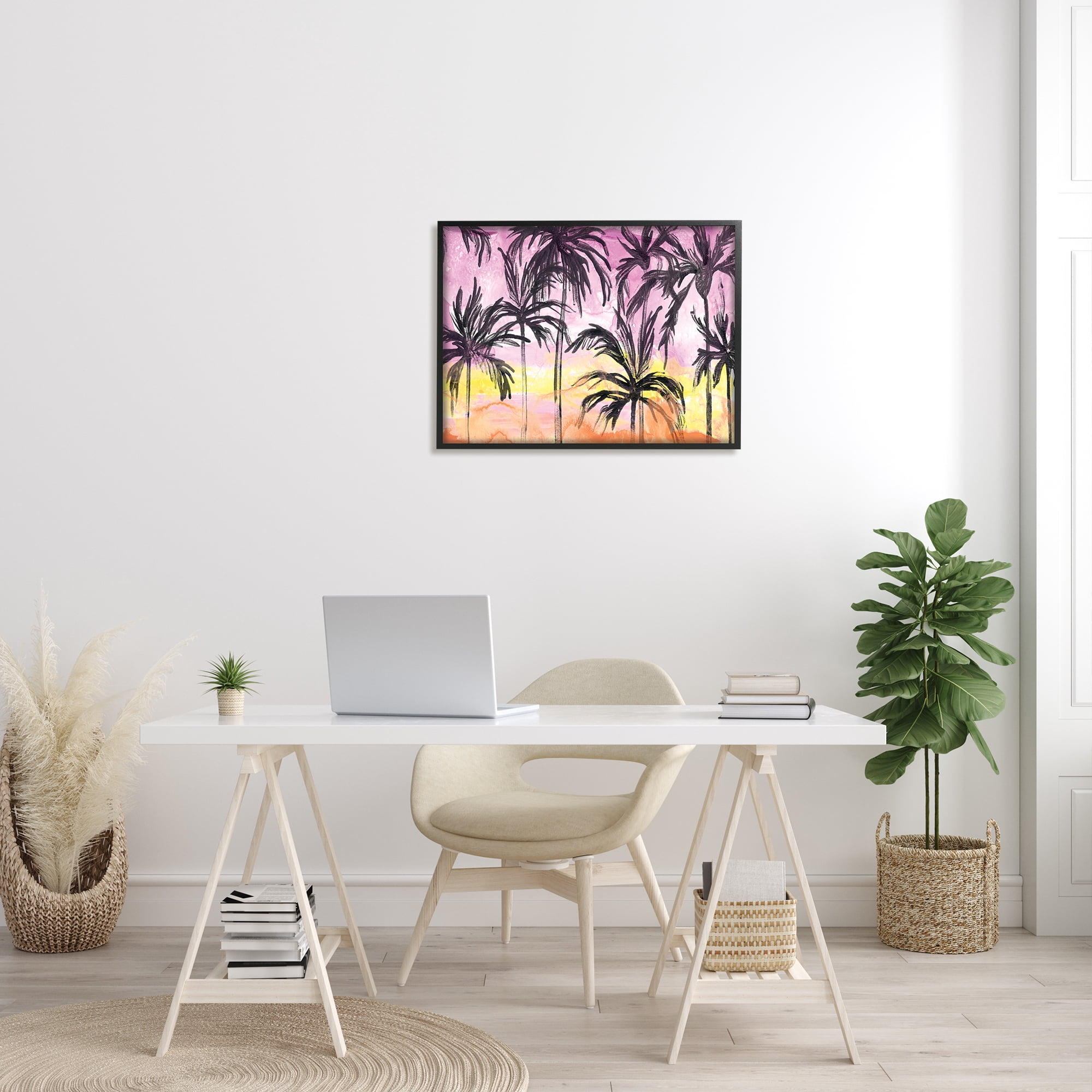 Stupell Industries Tropical Island Sunset Whimsical Palm Trees Silhouettes Graphic Art Black Framed Art Print Wall Art, 24x30, by June Erica Vess