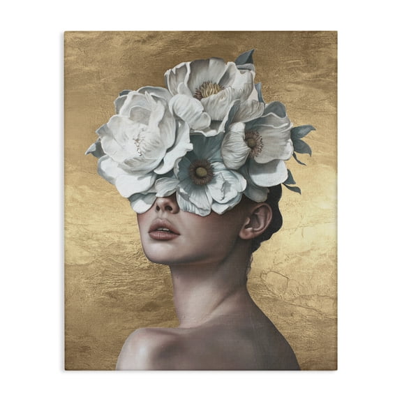 Stupell Industries Flower Lady on Gold People Painting Wrapped Canvas Art Print Wall Art, 16 x 20