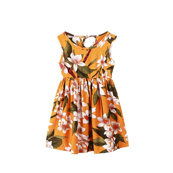 Toddler Girl Dress Crew Neck Summer Sleeveless Sundress Casual Beach Floral Prints Party Dress Flowy Beach Dress,Size 3 Years-4 Years