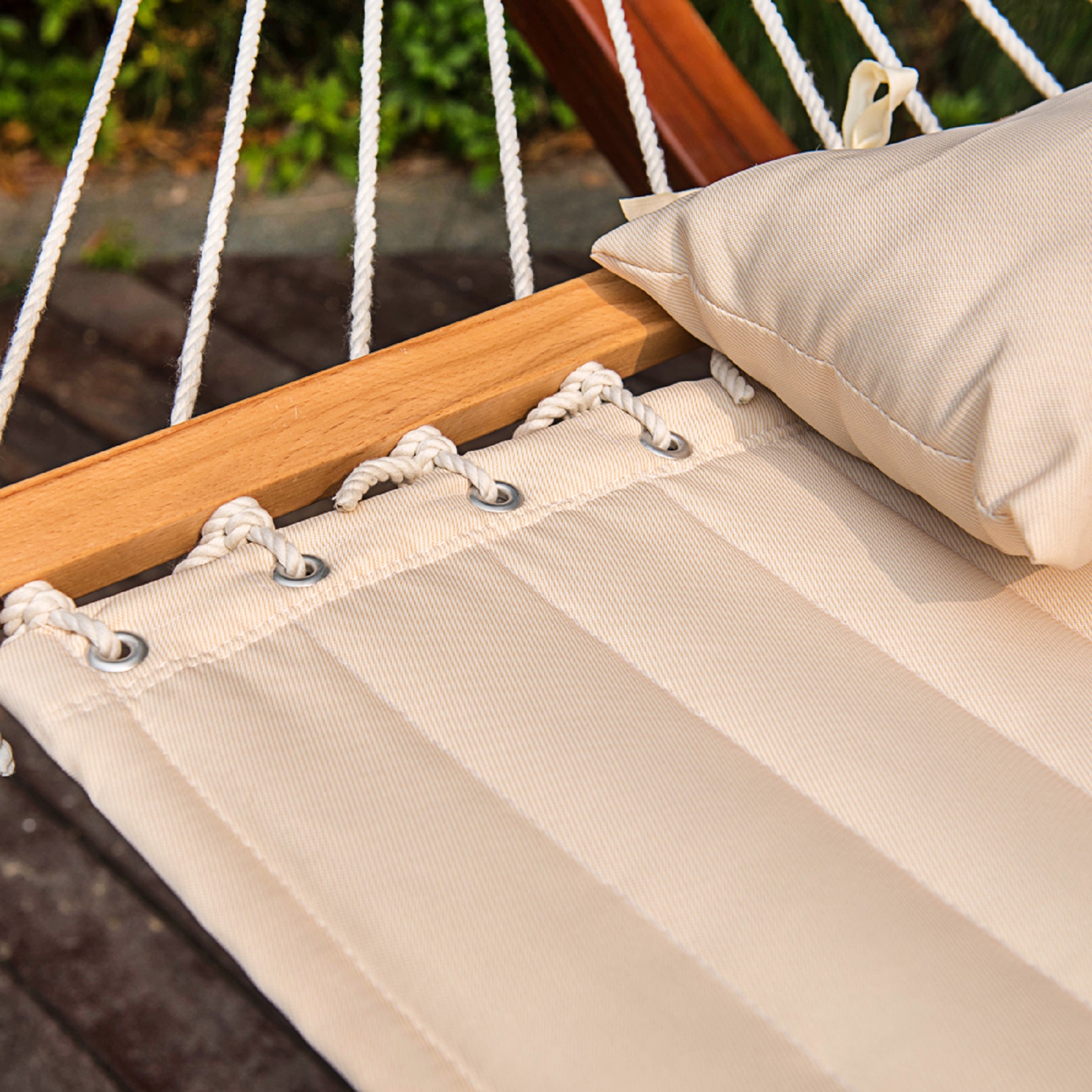 Double Quilted Cotton Fabric Swing Hammock with Pillow Beige 450 lbs Capacity without Stand - image 5 of 8