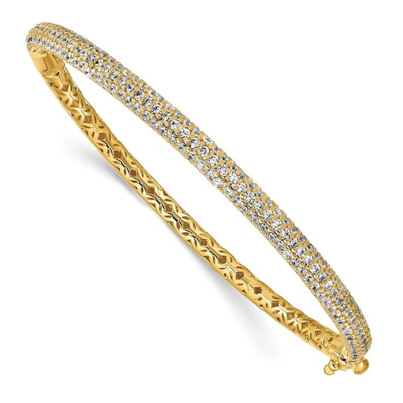 Diamond2Deal 925 Sterling Silver Gold-Tone 175 Stone Zirconia Hinged Bangle for Women