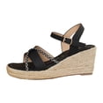 thumbnail image 4 of Pandaie Comfortable Wedge Sandals for Women 2026 Vacation Ankle Strap Strappy Espadrille Casual Open Toe Platform Summer Shoes Black 6.5, 4 of 5