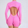 thumbnail image 3 of Nuevo conjunto de yoga de manga larga con cremallera y almohadilla para mujer, mono de una pieza, pantalones cortos de entrenamiento para gimnasio, mono elástico para fitness, traje deportivo atlético, 3 of 5