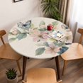 thumbnail image 5 of Flowers Leaf Butterfly Elastic Fitted Round Table Cover Linen Background Waterproof Outdoor Tablecloth for Holiday Party, Picnic, Patio & Dining Fits Tables Up to 45"-54", 5 of 8