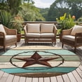 thumbnail image 5 of Texas Star Western Large Area Rugs for Bedroom Living Room, Soft Non Slip Carpet Bedside Rug, Vintage Teal Brown Wooden Farmhouse Round Floor Cover Kitchen Accent Rug 8' for Dining Room/Office, 5 of 9