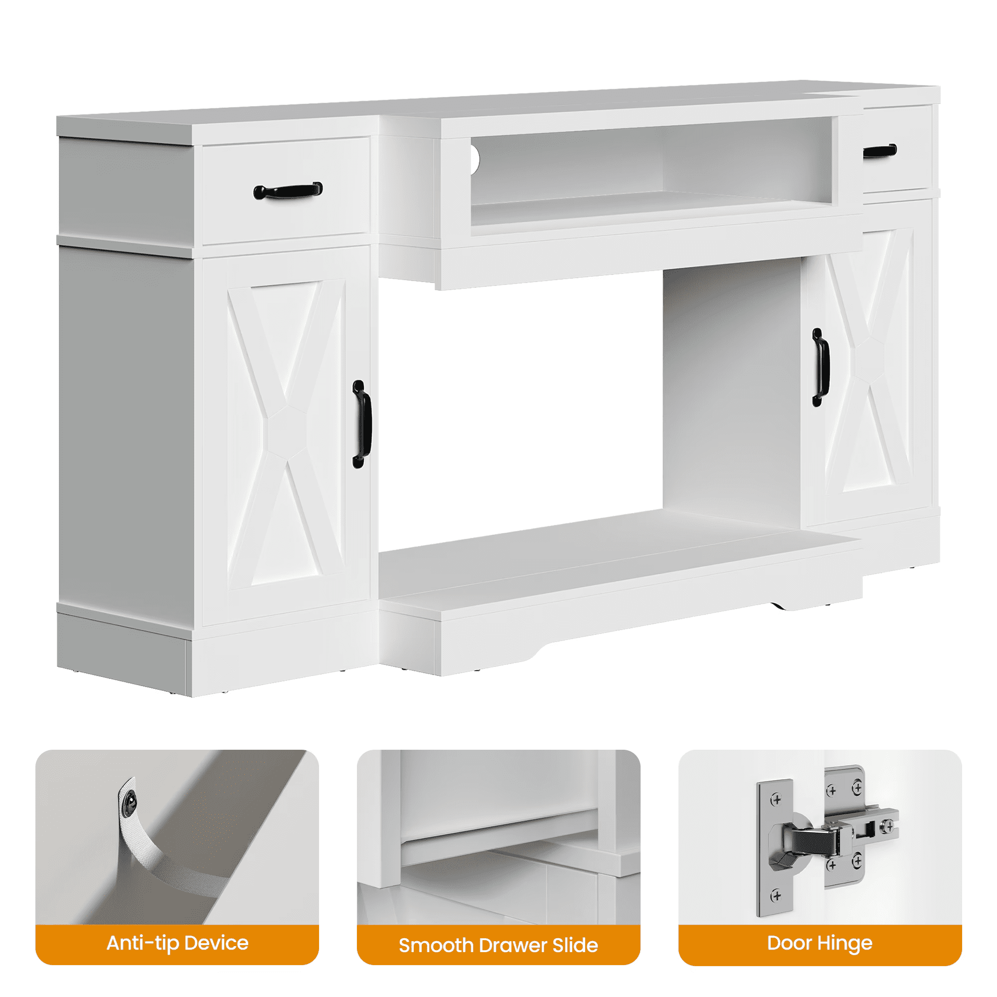 Mintazer Media Console Table with Adjustable Shelves, Entertainment Center TV Cabinet for TVs up to 75" for Living Room, Bedroom, Study Room, White