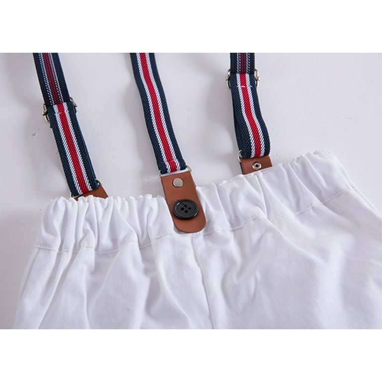 StylesILove Toddler Little Boy Classic Chino Pants with Suspenders (White, 100/3-4 Years)