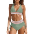 thumbnail image 1 of Women's High Waisted Bikini Set Color Block Swimwear Two Piece Bathing Suit with Drawstring Tankini Top and Bottom, 1 of 5