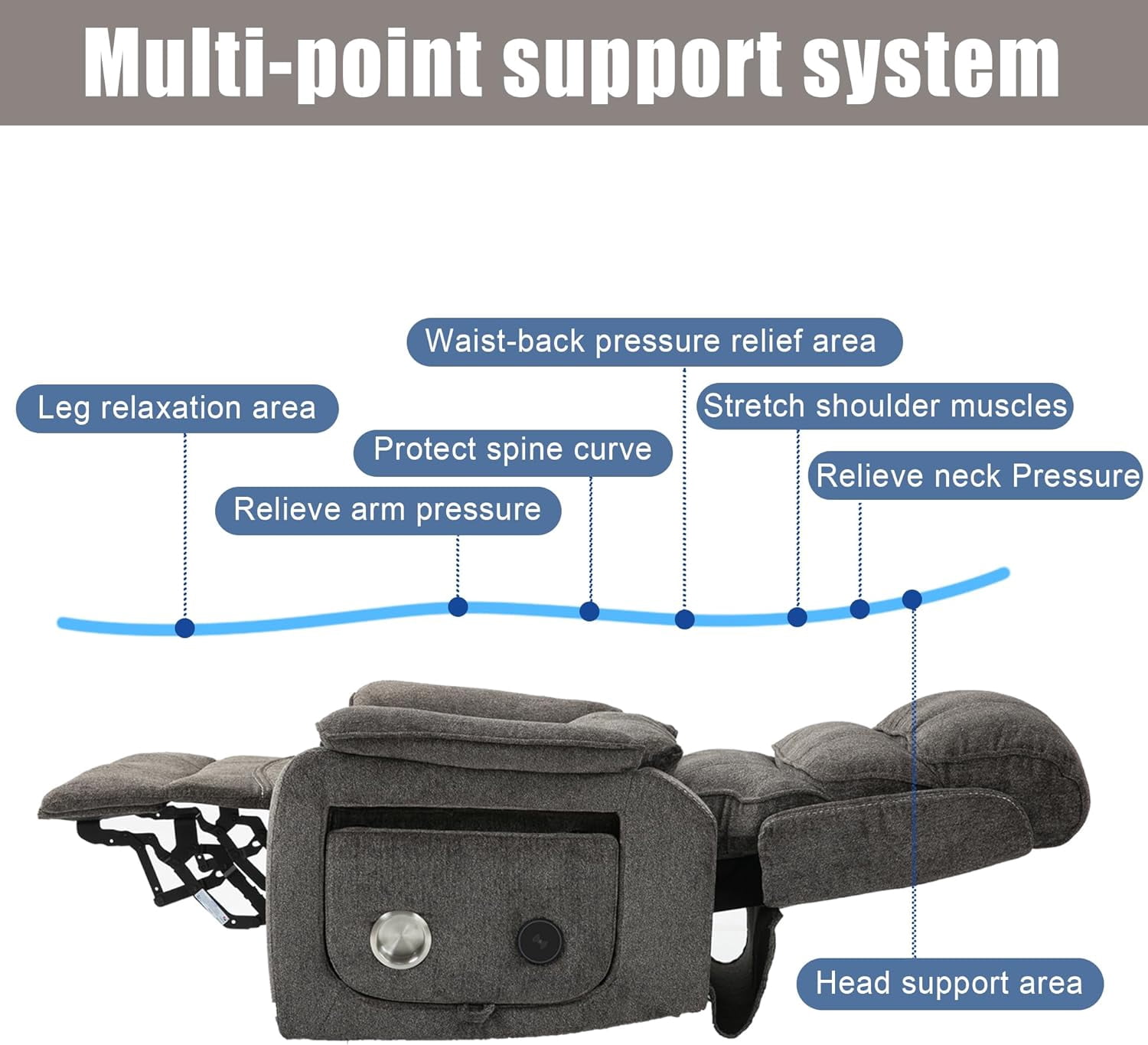 Adults Power Lift and Heat Recliners with Wireless Charging Device and USB Ports