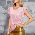 thumbnail image 4 of Kaemgyyd Women's Sequin Tops Cute Glitter Ruffle Cap Sleeves Blouses V Neck Glitter Sparkly Tunic Shirts for Party Evening Cocktail, 4 of 7