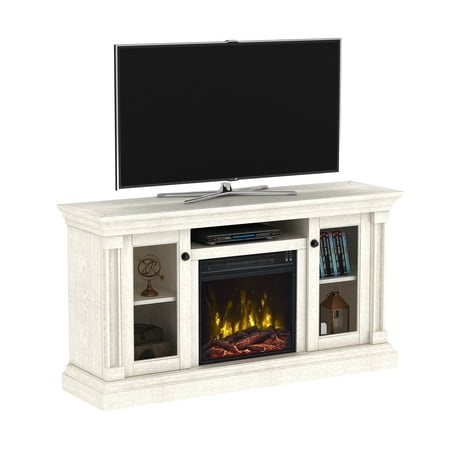 Twin Star ClassicFlame Electric Fireplace TV Stand for TVs up to 60" with front glass doors, White Oak
