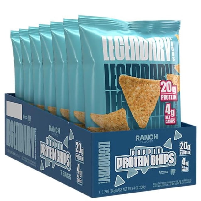 Legendary Foods High Protein Chips - 7x Keto Friendly and Gluten Free Crispy Tortilla Shaped Chips - Taco Snacks, 20gr of Protein, Low Carb and Low Sugar Protein Snack Ranch Flavor 7 x 1.2oz