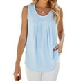 thumbnail image 3 of Hibeli Women's Scoop Neck Sleeveless Pleated Front Solid Color Tank Top, 3 of 7