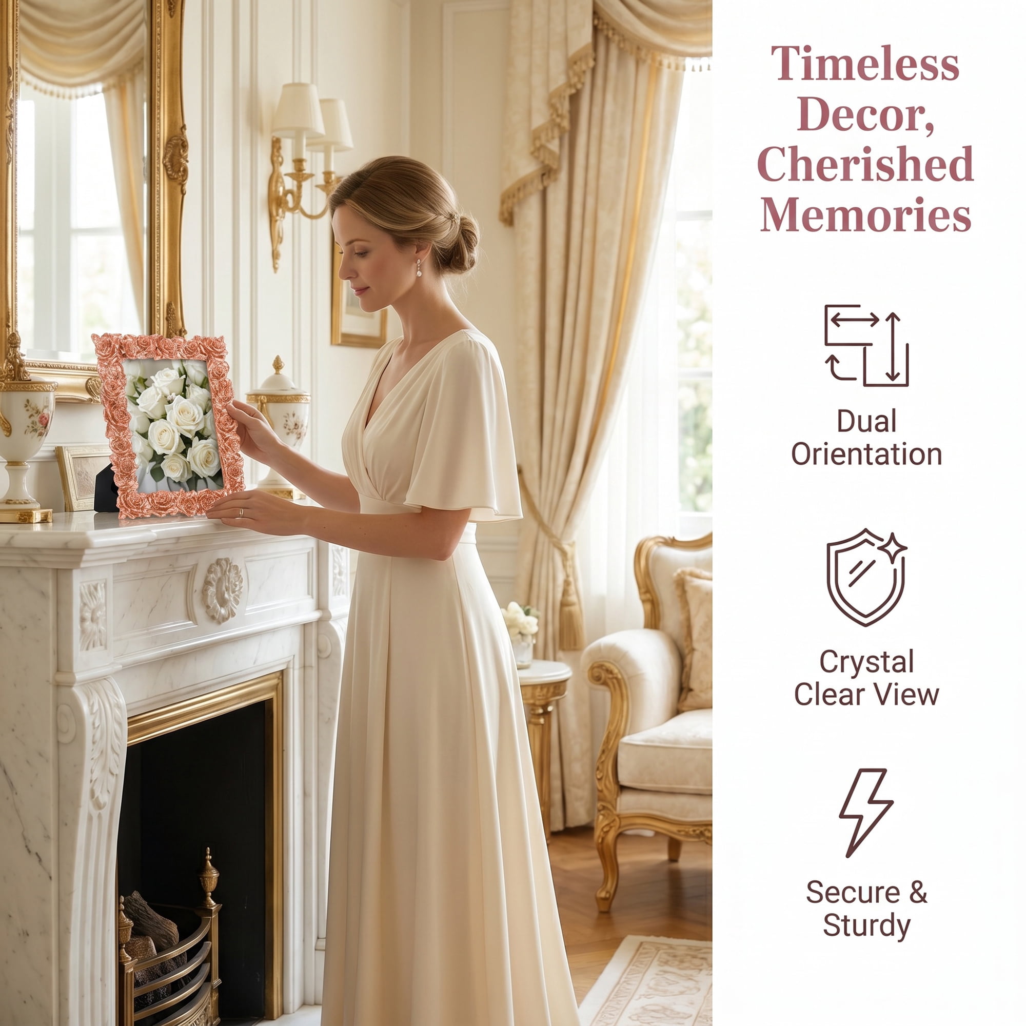 Unique Bargains 3D Rose Resin Wedding Decor Picture Frame Rose Gold 5" x 7"