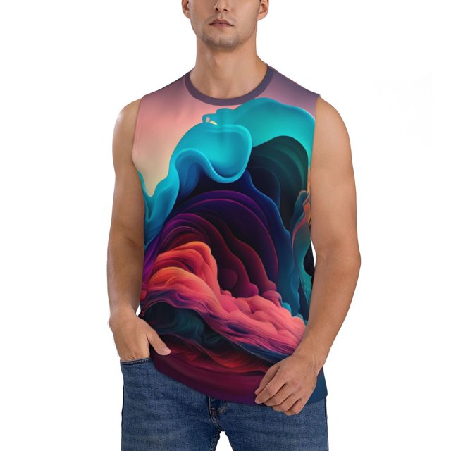 Fotbe Colorful Surreal Landscape Men's Camiseta sin Mangas Estampada para Hombres, Playera Casual para Gimnasio, Entrenamiento, Playa-XX-Large