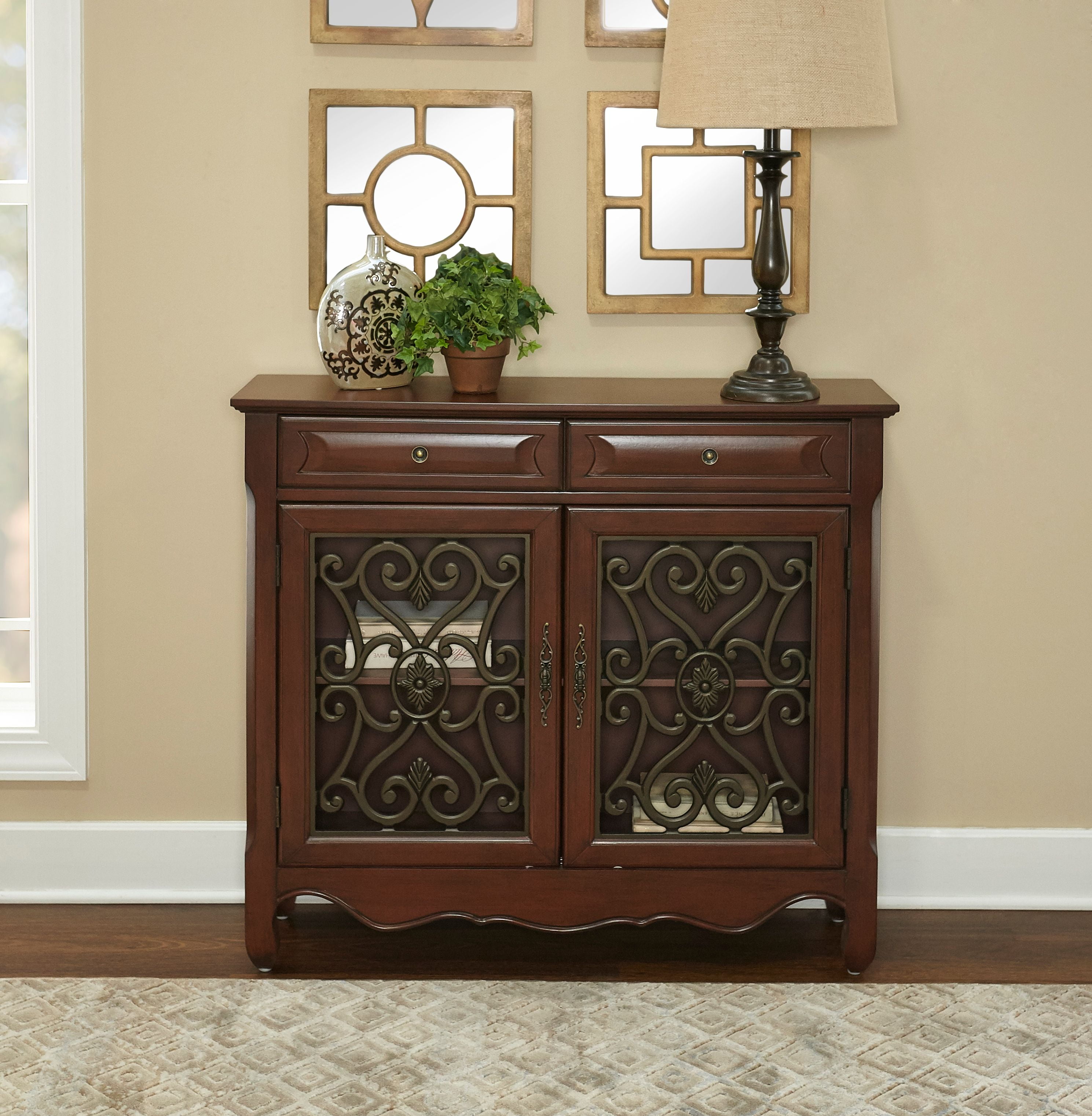 Powell 2 Door 2 Drawer Scroll Console Light Cherry Walmart Com