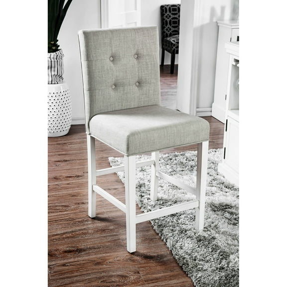 Of 2 Back Dining Chairs, Antique White Solid Wood, Padded Seat, Contemporary Design Counter Height Chairs (2pc), With Modern Decor