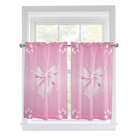 Valentine's Day Bathroom Window Curtain, Pink Bowknot Ribbon Modern Mother's Day Light Filtering Coffee Kitchen Curtains, Bedroom Living Room Curtains 2 Panel 84"x54"
