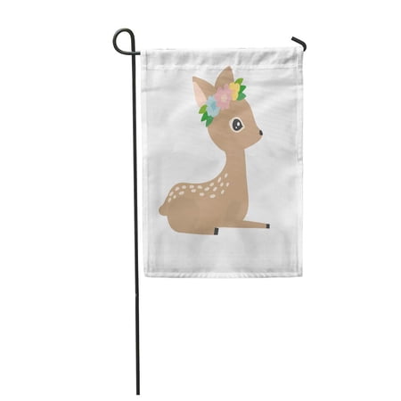 SIDONKU Adorable Cute Little Deer in Wreath of Flowers Children Flat Design Baby Garden Flag Decorative Flag House Banner 28x40 inch