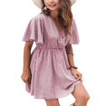 thumbnail image 4 of Femmes Casual Mousseline Mini Robe Manches Courtes Point Imprimé V Cou Taille Haute une Robe de Ligne d'Été Robe de Plage, 4 of 6