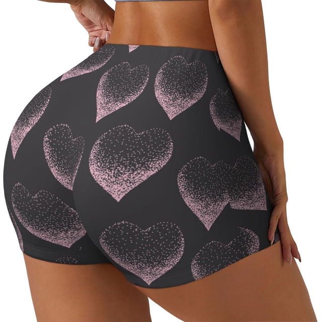 Fotbe pink hearts Shorts Sin Costuras – Shorts Deportivos de Cintura Alta para Mujer, Elásticos para Gimnasio, Yoga, Running o Ciclismo-Medium