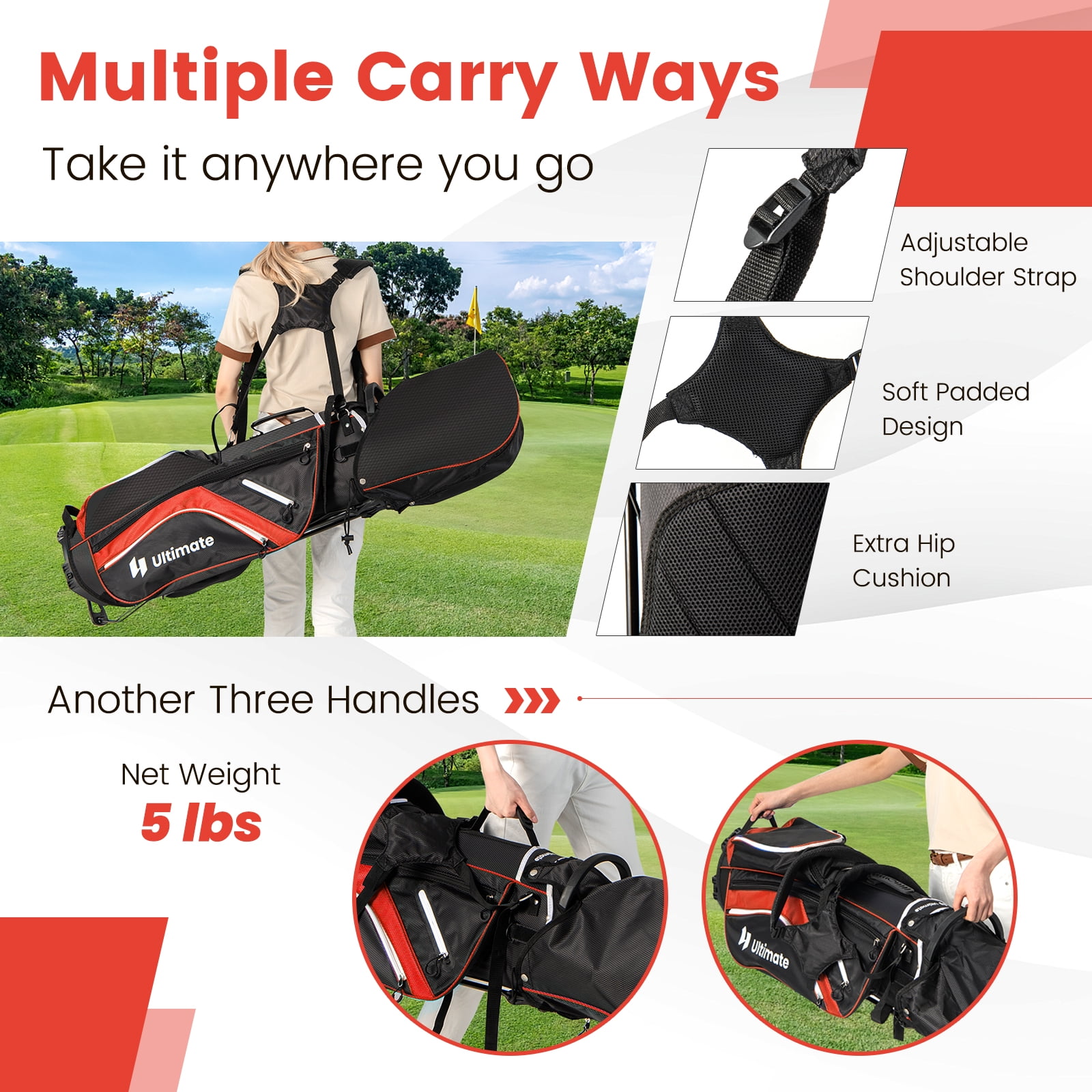 Topbuy 14-Way Top Divider Golf Bag with Stand Lightweight Golf Stand Bag with Dual Shoulder Straps Red