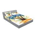 thumbnail image 2 of Ambesonne Tropical Fitted Sheet & Pillow Sham Set, Cartoon Island Sunset, Queen, Blue Orange, 2 of 2